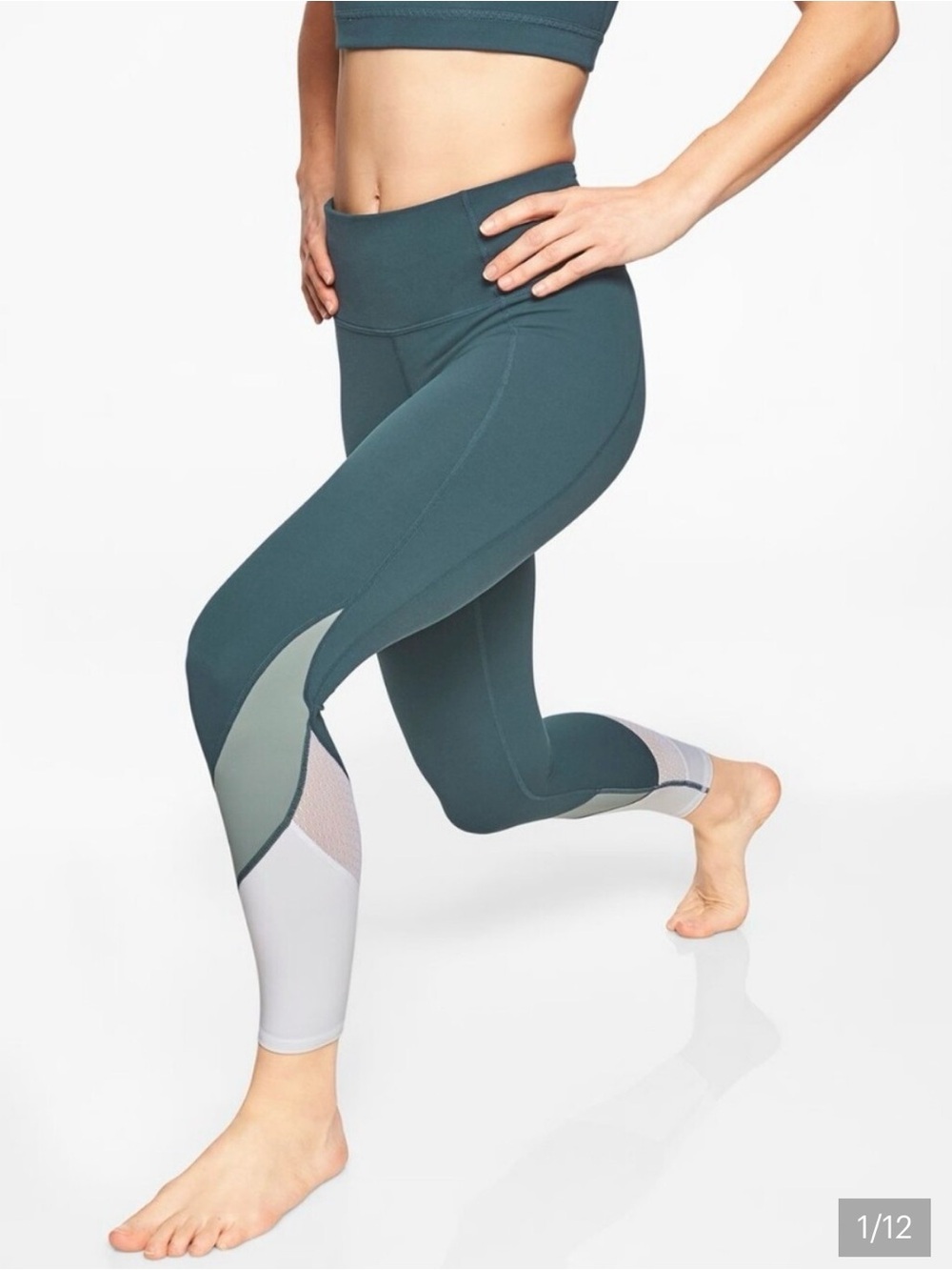 Womens salutation 7/8 Leggings - Teal, White & Mint